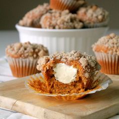 Pumpkin and cream cheese muffins with walnut streusel