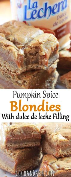 Pumpkin Blondies with Dulce de Leche Filling