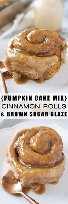 Pumpkin Cake Mix Cinnamon Rolls with Brown Sugar Maple Glaze