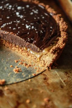 Pumpkin Caramel and Chocolate Ganache Tart with Potato Chip Coconut Crust- Vegan and Gluten Free