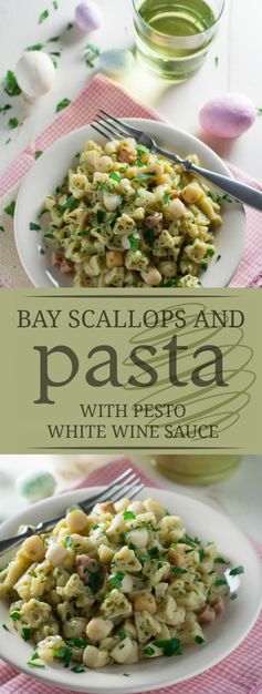 Quick Pesto Wine Sauce with Bay Scallops