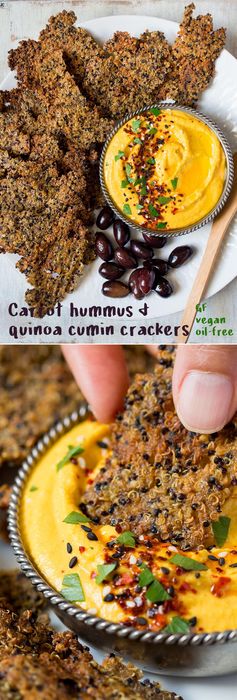 Quinoa cumin crackers with carrot hummus