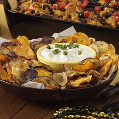 Rainbow Potato Chips with Creamy Onion Dip