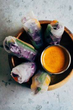 Rainbow Spring Rolls w/ Spicy Sesame Sauce