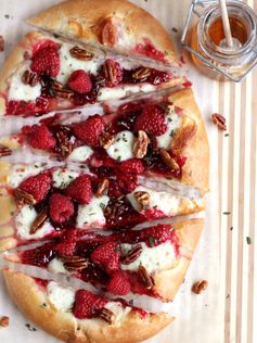 Raspberry Brie Dessert Pizza with Rosemary and Candied Pecans