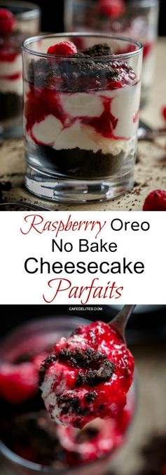 Raspberry Oreo No Bake Cheesecake Parfaits