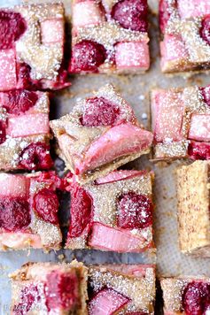 Raspberry Rhubarb Almond Bars (Gluten Free + Paleo