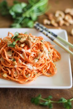 Raw Carrot Pasta with Ginger-Lime Peanut Sauce