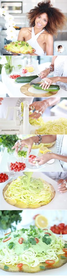 Raw Zucchini Pasta with Creamy Cashew Cilantro Sauce