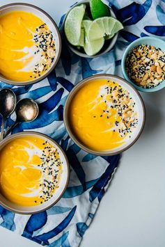 Red Kuri squash soup with miso + coconut milk