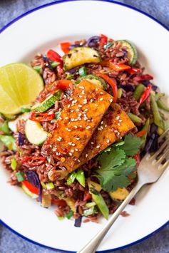 Red rice stir-fry with spicy tofu + an announcement