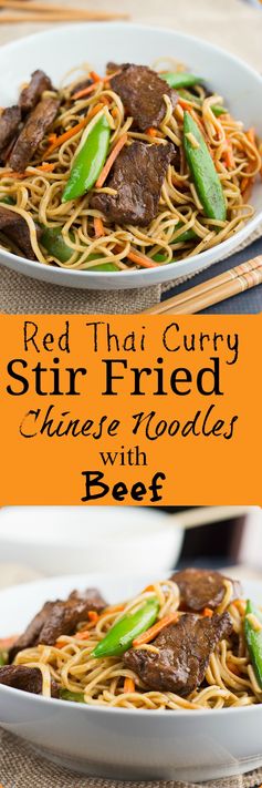 Red Thai Curry Stir Fried Chinese Noodles with Beef