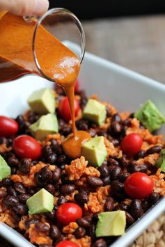 Rice, Black Bean and Avocado Bowl with Sweet Chili Mustard Sauce