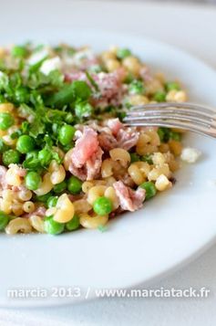 Risotto de coquillettes petits pois et lardons