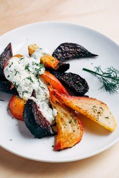 Roasted Beet Wedges with Herbed Green Onion Tzatziki