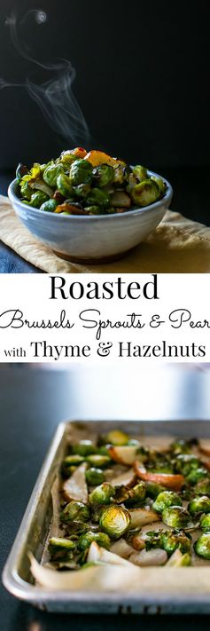 Roasted Brussels Sprouts and Pears with Thyme