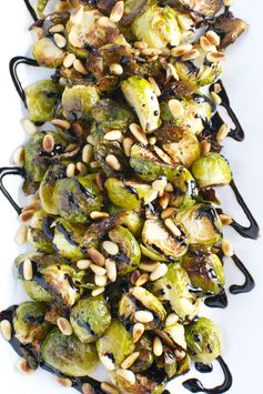 Roasted Brussels Sprouts with Toasted Pine Nuts and Balsamic Glaze