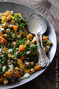 Roasted Butternut Squash Salad with Chickpeas, Kale, and Pearl Couscous