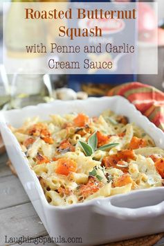 Roasted Butternut Squash with Penne and Garlic Cream Sauce