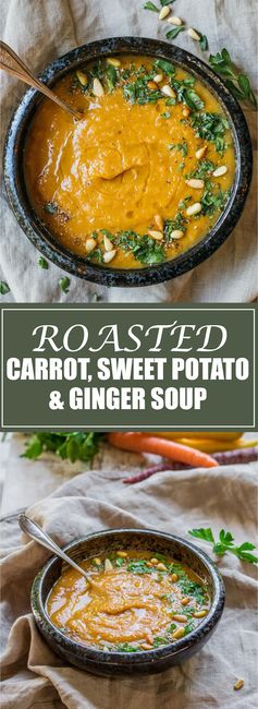 Roasted carrot, sweet potato and ginger soup