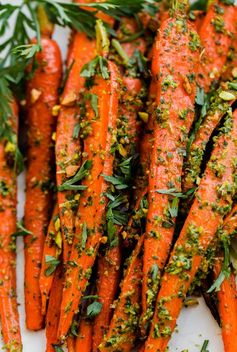 Roasted Carrots with Carrot Top-Pistachio Pesto