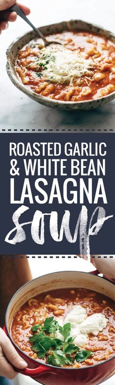 Roasted Garlic and White Bean Lasagna Soup