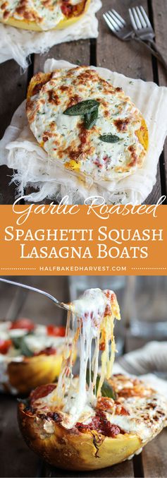 Roasted Garlic Spaghetti Squash Lasagna Boats