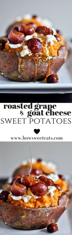 Roasted Grape + Goat Cheese + Honey Stuffed Sweet Potatoes