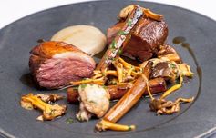 Roasted lamb rump with salsify and wild mushrooms