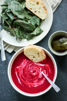 Roasted Potato, Cauliflower, and Beet Soup