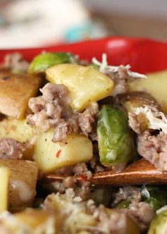 Roasted Potatoes with Brussels Sprouts and Sausage