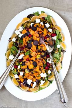 Roasted Rainbow Carrot Salad with Cranberries, Pistachios and Honey Mustard Vinaigrette