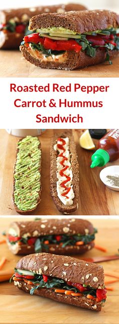 Roasted Red Pepper, Carrot and Hummus Sandwich