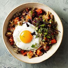 Roasted Sweet Potato, Quinoa and Fried Egg Bowl