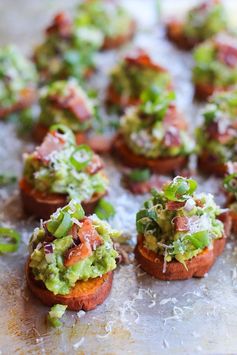 Roasted Sweet Potato Rounds with Guacamole and Bacon