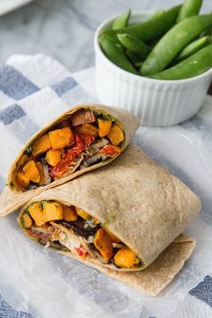 Roasted Sweet Potato Wraps with Caramelized Onions and Pesto