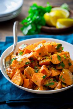 Roasted sweet potatoes with citrus dressing (paleo and gluten-free