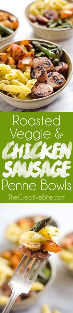 Roasted Veggie & Chicken Sausage Penne Bowls (Gluten Free