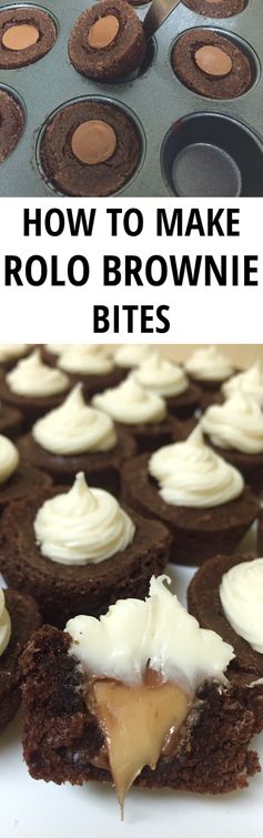 Rolo Brownie Bites with Caramel Cream Cheese Frosting