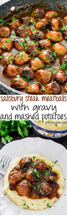 Salisbury Steak Meatballs with Gravy and Mashed Potatoes