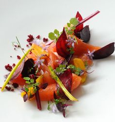 Salmon mi cuit with beetroots