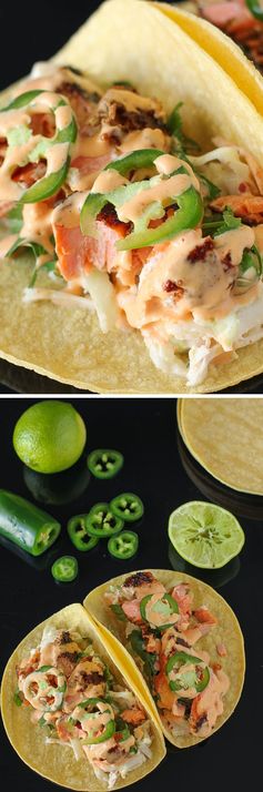 Salmon Tacos with Cilantro-Lime Slaw