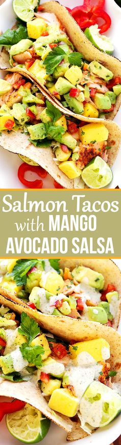 Salmon Tacos with Mango Avocado Salsa