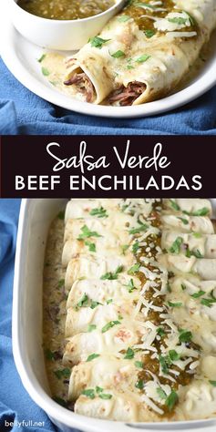 Salsa Verde Shredded Beef Enchiladas