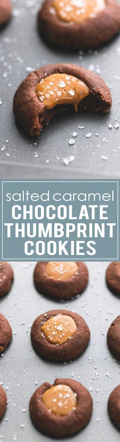 Salted Caramel Chocolate Thumbprint Cookies