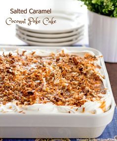 Salted Caramel Coconut Poke Cake