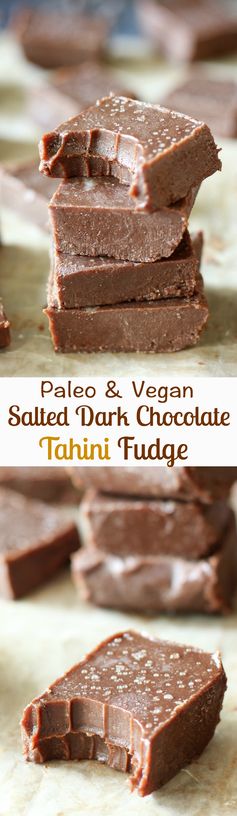 Salted Dark Chocolate Tahini Fudge (Paleo & Vegan