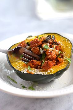 Sausage, Onion & Kale Stuffed Acorn Squash