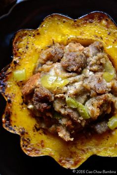 Sausage Stuffing Filled Acorn Squash