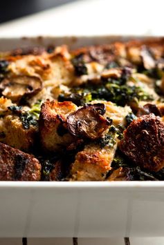 Savory Bread Pudding With Kale and Mushrooms